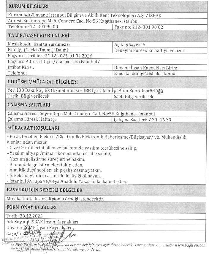 İstanbul Bilişim ve Akıllı Kent Teknolojileri İşçi Alımı Fırsatı