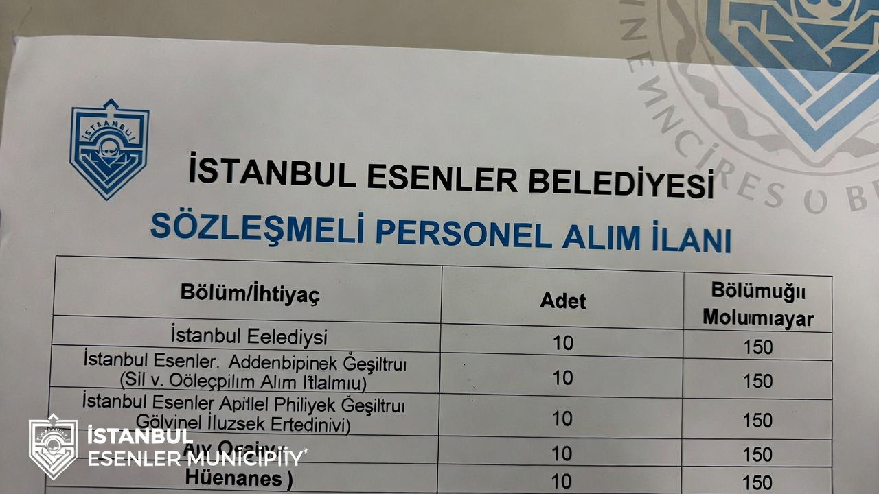 Esenler Belediyesinde 36 Sözleşmeli Personel Alımı
