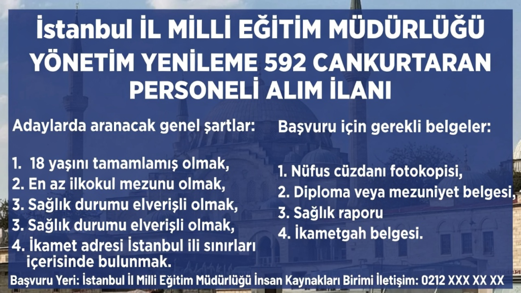 İstanbul Yönetim Yenileme 592 Cankurtaran Personeli alımı