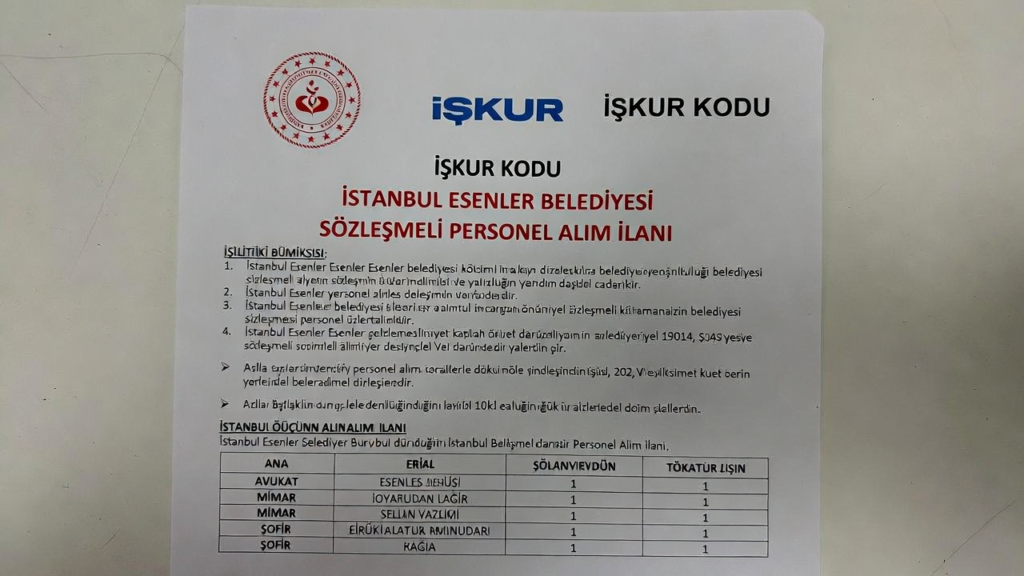 Esenler Belediyesinde 36 Sözleşmeli Personel Alımı